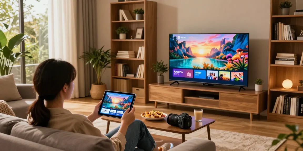 Un utilisateur d'Atlas Pro ONTV profitant d'une expérience de streaming dans un salon moderne et confortable.